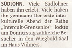 Zeitungsartikel vom 18.06.11 über die Veranstaltung 'intercult' in Südlohn